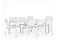 Totò Piccinni Tavolo SALINA Allungabile in alluminio rettangolare ideale per giardino con piano a doghe dal design moderno (Bianco, Set Tavolo 200/300 + 8 Sedie)