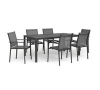 Totò Piccinni Tavolo SALINA Allungabile in alluminio rettangolare ideale per giardino con piano a doghe dal design moderno (Antracite, Set Tavolo 160/240 + 6 Poltrone)