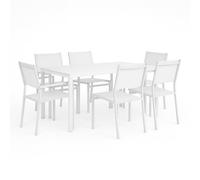 Totò Piccinni Tavolo SALINA Allungabile in alluminio rettangolare ideale per giardino con piano a doghe dal design moderno (Bianco, Set Tavolo 160/240 + 4 Sedie + 2 Poltrone)