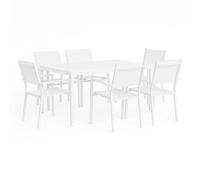 Totò Piccinni Tavolo SALINA Allungabile in alluminio rettangolare ideale per giardino con piano a doghe dal design moderno (Bianco, Set Tavolo 160/240 + 6 Poltrone)