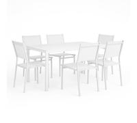 Totò Piccinni Tavolo SALINA Allungabile in alluminio rettangolare ideale per giardino con piano a doghe dal design moderno (Bianco, Set Tavolo 160/240 + 6 Sedie)