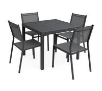 Totò Piccinni Tavolo VULCANO Allungabile in alluminio quadrato 90/180x90x75h ideale per giardino con piano a doghe dal design moderno (Antracite, Set Tavolo 90/180 + 4 Sedie)