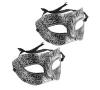 Totority 2 Pezzi Maschera Veneziana Vestibilità Comoda Elegante e Retro in Plastica Argento e Finitura Artigianale per Feste in Maschera e Performance Teatrali
