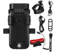 Totority Set Luci per Bici Ricaricabili USB Luce Frontale e Posteriore, Supporto Telefono Regolabile, Corno 130db, Batteria 4000 mAh, ABS per Ciclismo Notturno e Uso Quotidiano