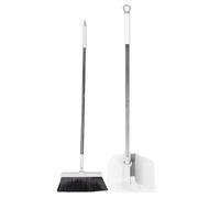 Totority Set Scopa e Paletta con Manico, Plastica, Bianco, Design a Pettine Salvaspazio, per Pulizia Casa e Ufficio