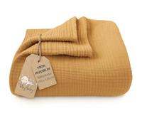 Totsy Baby Coperta mussola neonato cotone 110 x 120 cm - Plaid garza coccola teli muslin lenzuolo bambino sottile fasciatoio trapunta leggera neonati tessuto traspirante per bimbi Giallo