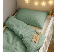 Totsy Baby mussola Copripiumino lettino neonato 90x120cm - Cotone parure di copripiumini per culla Set lenzuolo per piumino Salvia con federe 60 x 40 cm certificazione Oeko-Tex