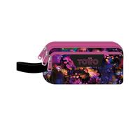 TOTTO - Astuccio scolastico a 3 scomparti, modello Agapec, astuccio grande, dimensioni 23 x 11,5 x 10,5 cm, maniglia laterale, maniglie ergonomiche con PVC, tessuto resistente, stampa Flower Galaxy