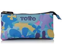 TOTTO Astuccio scolastico a tre scomparti fiori hawaiani - Tavola dimensioni standard, blu, ESTÁNDAR, Scatole