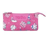 Totto Astuccio scolastico a tre scomparti rosa festa gattini - tavola dimensioni standard, Rosa, ESTÁNDAR, Scatole