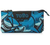 TOTTO Astuccio scolastico a tre scomparti squali - Tavola dimensioni standard, blu, ESTÁNDAR, Scatole
