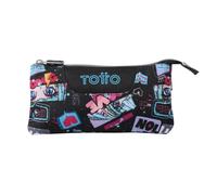 Totto - Astuccio Scuola con 3 Scomparti, Modello Board, Astuccio Grande, Dimensioni 22 x 11 x 3,5 cm, Una Cerniera, Tessuto Resistente e Repellente ai Liquidi, Stampa Misato