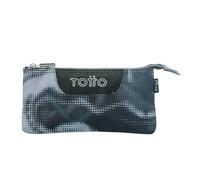 Totto - Astuccio Scuola con 3 Scomparti, Modello Board, Astuccio Grande, Dimensioni 22 x 11 x 3,5 cm, Una Cerniera, Tessuto Resistente e Repellente ai Liquidi, Stampa Bluc