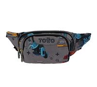 TOTTO - Marsupio per bambini, modello con gancio, capacità 1 L, Scomparto principale e tasca frontale, tessuto in poliestere ad alta densità e qualità, tracolla regolabile, stampa grigia con robot