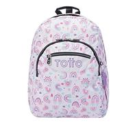 Totto - Zaino Scuola Adattabile all'Auto, Modello Acquerello, Capacità 20L, Tasca Bottiglia, Schienale ergonomico con flusso d'aria, Cinghie a S per comfort, Stampa Arcobaleno Bianca e Rosa
