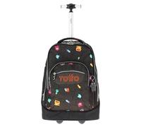 Totto - Zaino Scuola con Ruote, Modellino in Carta, Zaino Grande, Capacità 33 Litri, Tasca PC 14", 3 Scomparti, Ruote Grandi, Manico Telescopico, Stampa Videogioco Nera