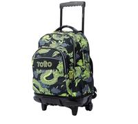 Totto - Zaino Scuola con Ruote, Modello a Righe, Capacità 26,21 Litri, Tasca PC 14" e Tasca Borraccia, Cinghie a S per un Maggior Comfort, Resistente, Stampa Dragoni