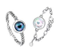 TOTWOO Bracciali per Coppie con Collegamento Bluetooth Uno a Uno tramite App, Luci e Vibrazione al Tocco - Regalo Romantico per Relazioni a Distanza, in Acciaio Inossidabile 316
