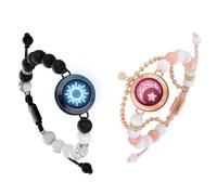 TOTWOO Bracciali per Coppie con Perle - Collegamento Bluetooth Uno a Uno tramite App, Touch a Distanza con Luci e Vibrazione, Regalo Romantico per San Valentino, in Acciaio Inossidabile 316L