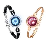 TOTWOO Bracciali Touch per Coppia Regali a Lunga Distanza Vibrazione & Light Up Abbinamento Bracciali Bluetooth App Controllo Sole e Luna Pelle
