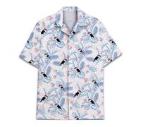 Toucan, camicia hawaiana bianca per uomo e donna, casual, a maniche corte, per vacanze, uccelli, hawaiana, per adulti, XL, Tucano Blu, L