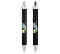 Toucan con fiori penne a sfera retrattile inchiostro blu penna a sfera scrittura liscia penna lavoro penna 2 pz