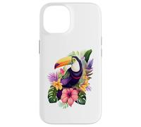 Toucan e fiori tropicali disegno grafico colorato Custodia per iPhone 14