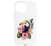 Toucan e fiori tropicali disegno grafico colorato Custodia per iPhone 15
