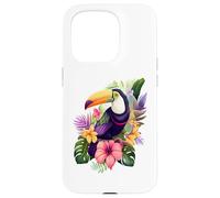 Toucan e fiori tropicali disegno grafico colorato Custodia per iPhone 15 Pro