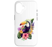 Toucan e fiori tropicali disegno grafico colorato Custodia per iPhone 16