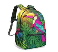 Toucan - Zaino con stampa floreale tropicale su tutta la superficie, 40,6 cm, zaino per la scuola esotica della giungla per bambini, zaino artistico unico, 03, L, Casual