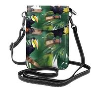 Toucans Borsa a tracolla regolabile in pelle con stampa di foglie di pappagallo palma e foglie per cellulare, taglia unica, colore nero