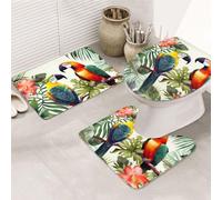 Toucans - Set di 3 tappeti da bagno a forma di U, tappetini da bagno antiscivolo in microfibra + copriwater + tappetino da bagno morbido assorbente per la decorazione della casa