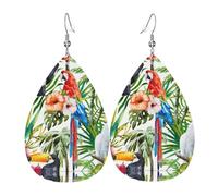 Toucans - Set di orecchini a goccia a forma di pappagallo, palma e foglie, alla moda, in pelle, da donna, regalo per feste di compleanno