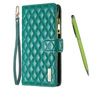TOUCASA Cover per Xiaomi Redmi 10C, Vintage PU Chiusura Tasca con Cerniera Slot per Schede Magnetico Funzione Cavalletto con Cinturino da Polso Custodia Flip Antiurto (Verde)