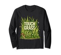 Touch Grass Divertente Natura Introverso Meme Maglia a Manica