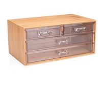 Touch Of Beaty - Scatola portaoggetti - 13,8 x 23,7 x 11 cm - 4 cassetti trasparenti - bambù/plastica