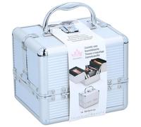 Touch Of Beauty Valigetta per trucco, colore argento, organizer per cosmetici, con manico e serratura a chiave, 18 x 15 x 15 cm, interno rivestito in pile, facile da trasportare, in alluminio, Na,