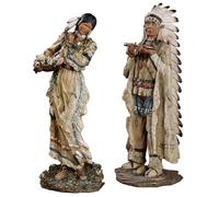 Touch of Class Majestic Tradition - Set di 2 statuette dei nativi americani multicolori, decorazione da tavolo per mensola, capo tribale, donna, stile sud-occidentale, per soggiorno, scrivania da