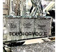 Touch of Vogue® Barattoli per tè, caffè e zucchero, misura grande, riempiti di diamanti frantumati argentati, 15 cm