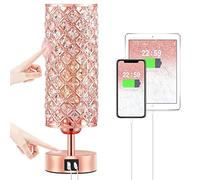 Touch USB Table Lamp, Rose Gold Lamp 3 Way Dimmable with Crystal Lampshade, Bedside Lamp with Dual USB Ports, Small Touch Light for Living Room Bedroom Home, Charge Phone (Bulb Included)