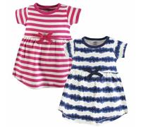 Touched By Nature Bambino Cotone Organico Abito, 2-Pack, Cravatta Tintura Righe