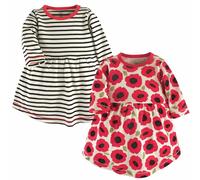 Touched By Nature Bambino Cotone Organico Manica Lunga Abito ,2-Pack,Poppy Riga