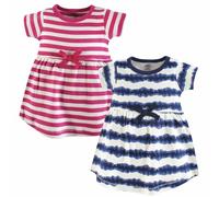 Touched By Nature Neonato Cotone Organico Abito, 2-Pack, Cravatta Tintura Righe