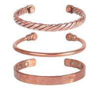 Touchstone Bracciale magnetico in rame stile tibetano. forgiato a mano con rame puro solido e di alto calibro. set di 3 diversi disegni in stile tubo intrecciato martellato., Nessuna pietra preziosa