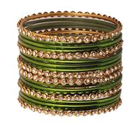 Touchstone "Colorful Collection indiano Bollywood lega singola linea strass trasparenti e strutturato colore braccialetti set di 18 in tono oro antico per le donne., M - Circ 7.8 in-Indn Size 2.8-Dia