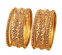 Touchstone "Golden Bangle Collection indiano Bollywood strass grano lavoro designer gioielli spessi braccialetti per le donne in oro antico o tono bianco., M - Circ 7.8 in-Indn Size 2.8-Dia 2.5 in