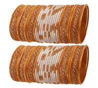 Touchstone Indian Bollywood Glamorous Fashion Wrist Enhancing Shimmering Golden Glitters Textured Milky White Color Designer Jewelry Bracelets Bangle Chura. Set Of 48 In Gold Tone For Women.