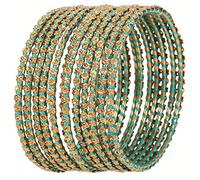 Touchstone New Silk Thread Bangle Collection Indian Bollywood Hand Woven Silk Thread Rhinestone Designer Jewelry Bracelets Bangle Set of 12 for Women.