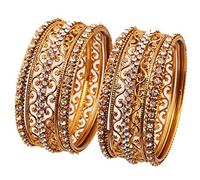 Touchstone Oro Bangle Collection filigrana esotici e Grano di Lavoro Chiaro Strass Indiana Bollywood Spessore Sottile di Metallo Braccialetti in Oro Antico Tono per Le Donne. Set di 6.